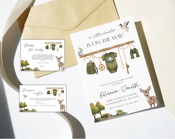 Woodland Animals Baby Shower Invitation: Little Hunter Theme (PDF & PNG)