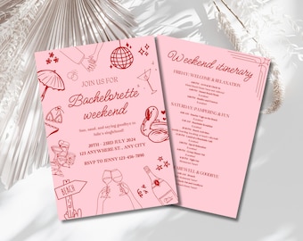 Coastal Bachelorette Itinerary: Hand Drawn Beach Party Invitation (PDF & PNG)
