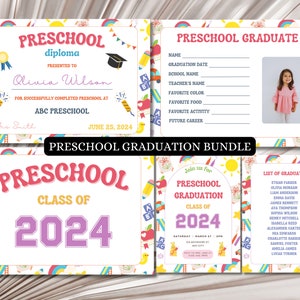 Invitación editable de graduación de preescolar / Paquete de graduación de preescolar para maestros / Recuerdo de graduación de preescolar / Diploma de graduación de preescolar