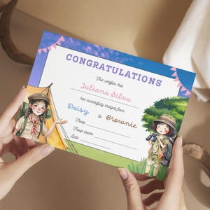 Girl Scout Bridging Ceremony Certificate | Editable Scout Ceremony Template |  Daisy to Brownie Certificate | Girl Scout Ceremony Keepsake