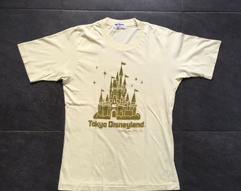 T-shirt Tokyo Disneyland 1982 Made In Japan Jaune Pâle Disney OG Vintage Rare 80s