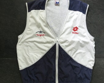 Débardeur Gilet Lotto Tennis Boris Becker Blanc Navy Fermeture Éclair Zip Medium OG Vintage Rare 90s