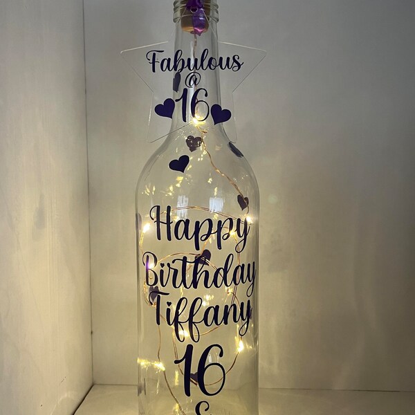 Personalised Light up Birthday Bottle ,Gift For Milestone Birthdays ,16th,18th 21st 30th 40th 50th Any Name Any Age Multiple Colour Choices