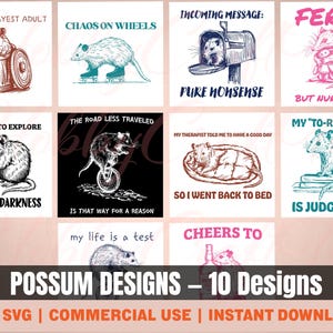 Possum Design Bundle PNG SVG, Funny Possum Clipart Set Digital Download, Chaos Animal Art for Cutting/Printing, Sublimation, Commercial Use