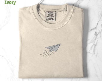 Embroidered Paper Airplane T-Shirt, Paper Airplane Art, Embroidered Aviation Shirt, Comfort Colors Tee, Casual Wear TShirt, Minimalist Tee