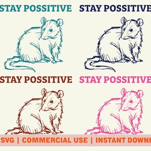 Funny Possum PNG SVG Digital Download, Stay Possitive Design, Retro Possum Sublimation Design for Commercial Use, Minimalist Opossum Meme