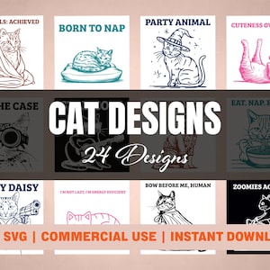 24 Funny Cat PNG SVG Digital Download Bundle, 6-Color Designs, Meme Sublimation PNG for Commercial Printing and Cutting & T-Shirt/Mug/Poster