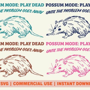Funny Possum PNG SVG Digital Download, Play Dead Until the Problem Goes Away Design, Retro Opossum Sublimation PNG for Commercial Use
