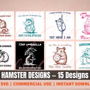 Hamster Design Bundle PNG SVG, Funny Hamster Clipart Digital Download, Small Pet Humor Art for Printing/Cutting, Sublimation, Commercial Use