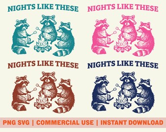 Raccoon Campfire PNG SVG Design Digital Download, Funny Raccoon Commercial Use, Raccoon Print on Demand PNG, Cool Raccoon Design, 6 Color