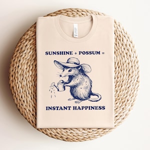 Possum Wearing A Wide-Brimmed Hat, Sunshine + Possum = Instant Happiness Digital Download, Cute Animal Quote Art, Opossum Sunshine PNG