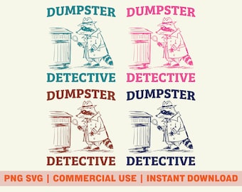Dumpster Detective Raccoon PNG SVG, Funny Raccoon Commercial Use Digital Download, Minimalist Raccoon PNG, Raccoon Adult Humor Design