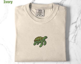 Embroidered Turtle T-Shirt, Tortoise Shell Shirt, Cool Turtle Tee, Ocean Shirt, Ocean Animal Shirt, Comfort Colors Tee, Casual Wear TShirt