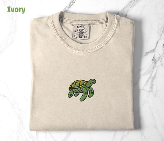 Embroidered Turtle T-shirt, Tortoise Shell Shirt, Cool Turtle Tee