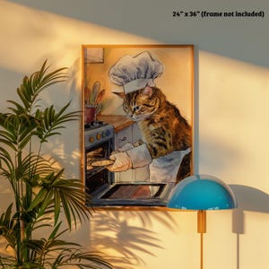 Cat Baking Watercolor Art, Whimsical Kitchen Decor, Cute Feline Chef Wall Print, Cute Cat Wall Decor, Funny Housewarming Gift, Cat Decor