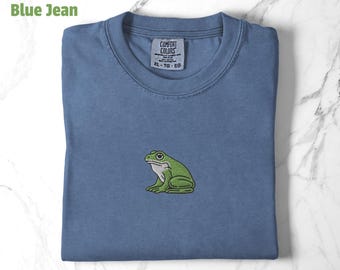 Embroidered Frog T-Shirt, Cute Frog Shirt, Frog Lover Gift, Comfort Colors Tee, Frog Embroidery, Gift for Her, Casual Wear TShirt