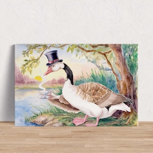 Funny Goose Wall Art, Watercolor Art Print, Elegant Goose Design, Tea Art Print, Goose Poster, Apartment Decor Poster, Housewarming Gift