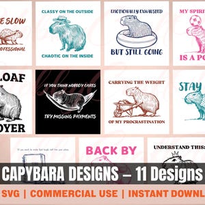 Capybara Design Bundle PNG SVG, Funny Capybara Clipart Set Digital Download, Relaxed Animal Art for Print/Cut, Sublimation, Commercial Use