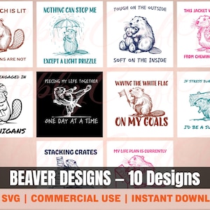 Beaver Design Bundle PNG SVG, Funny Beaver Clipart Set Digital Download, Forest Animal Graphics for Cutting, Sublimation, Commercial Use POD