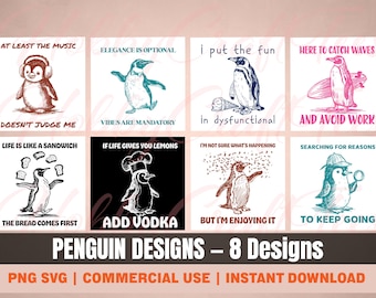 Penguin Design Bundle PNG SVG, Penguin Clipart Set Digital Download, Winter Animal Art for Printing/Cutting, Sublimation, Commercial Use