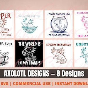 Axolotl Design Bundle PNG SVG, Cute and Funny Axolotl Clipart Set Digital Download, Amphibian Graphics for Printing/Cutting, Commercial Use