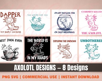 Axolotl Design Bundle PNG SVG, Cute and Funny Axolotl Clipart Set Digital Download, Amphibian Graphics for Printing/Cutting, Commercial Use