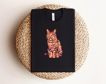 Rolig regnbågskattskjorta, psykedelisk katt-t-shirt, kattmemes-t-shirt, present till kattälskare, roliga kattskjortdesigner, vardagskläder-t-shirt, kattordvits-t-shirt