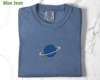 Embroidered Saturn T-Shirt, Embroidered Planet Shirt, Cool Space Shirt, Graphic Tee, Comfort Colors Shirt, Casual Wear TShirt