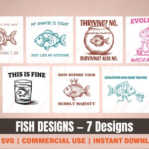 Fisch Design Bundle PNG SVG, lustiger Fisch Clipart Set Digitaler Download, Wassertierkunst für Druck/Schneiden, Sublimation, kommerzielle Nutzung