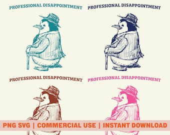 Grappige pinguïn PNG SVG digitale download, professioneel teleurstelling ontwerp, retro pinguïn sublimatie ontwerp, herkenbare meme pinguïn png