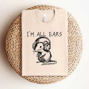 Funny Mouse with Headphones PNG SVG, I&#39;m All Ears Digital Download, Cute Mouse Clipart, Playful Animal Pun Design, Relatable Pet Humor Art