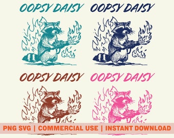 Raccoon Flamethrower PNG SVG Digital Download, Oopsy Daisy Design, Funny Raccoon Meme PNG for Commercial Use, Retro Trash Panda Design