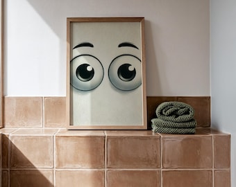 Arte de baño con ojos divertidos "Te estoy mirando", decoración de baño divertida, impresión de pared peculiar, regalo divertido para inauguración de la casa, decoración de baño de apartamento
