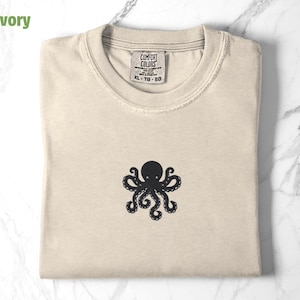 Embroidered Octopus T-Shirt, Cute Octopus Shirt, Trendy Shirt, Summer Shirt, Octopus Gift Tee, Comfort Colors Tee, Casual Wear TShirt