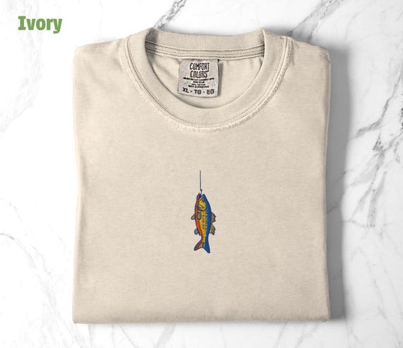 Embroidered Fish T-Shirt, Fishing Lover Shirt, Dad Fishing TShirt, Embroidered Fishing Gift, Comfort Colors Tee, Casual Wear TShirt