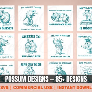 Possum PNG SVG Digital Download Bundle, 85+ Possum Designs, Meme Sublimation PNG for Printing and Cutting, T-Shirt/Mug/Poster Designs
