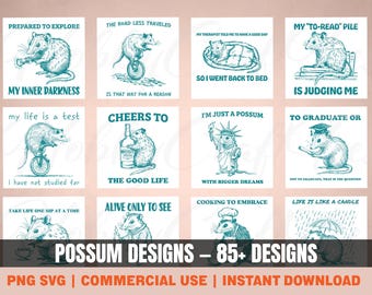 Possum PNG SVG Digital Download Bundle, 85+ Possum Designs, Meme Sublimation PNG for Printing and Cutting, T-Shirt/Mug/Poster Designs