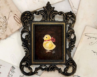 Unique birthday gift for her, Miniature oil painting, Antique toy original mini painting, Vintage home, Tiny artwork vintage gallery wall