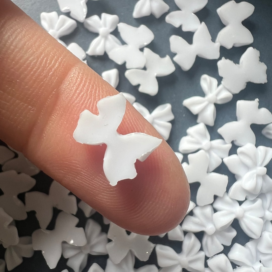 30 White Plastic Bow Charms, Slime Toppers, Scrapbooking Supplies, UK