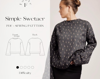 Easy, beginner friendly, Comfy, relaxed, boxy fit sweater, PDF- sewing pattern, size xs-xl