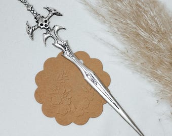 Haarstab - Schwert - Parierstange - Adlerköpfe - Gothic - Punkstil - Wikinger - Metall - silber - Haarnadel - Haarschmuck