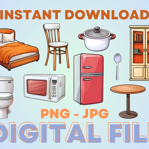 Household Items PNG, PNG Bundle, Digital Sticker, Kitchen PNG, Furniture png, Bathroom Sticker