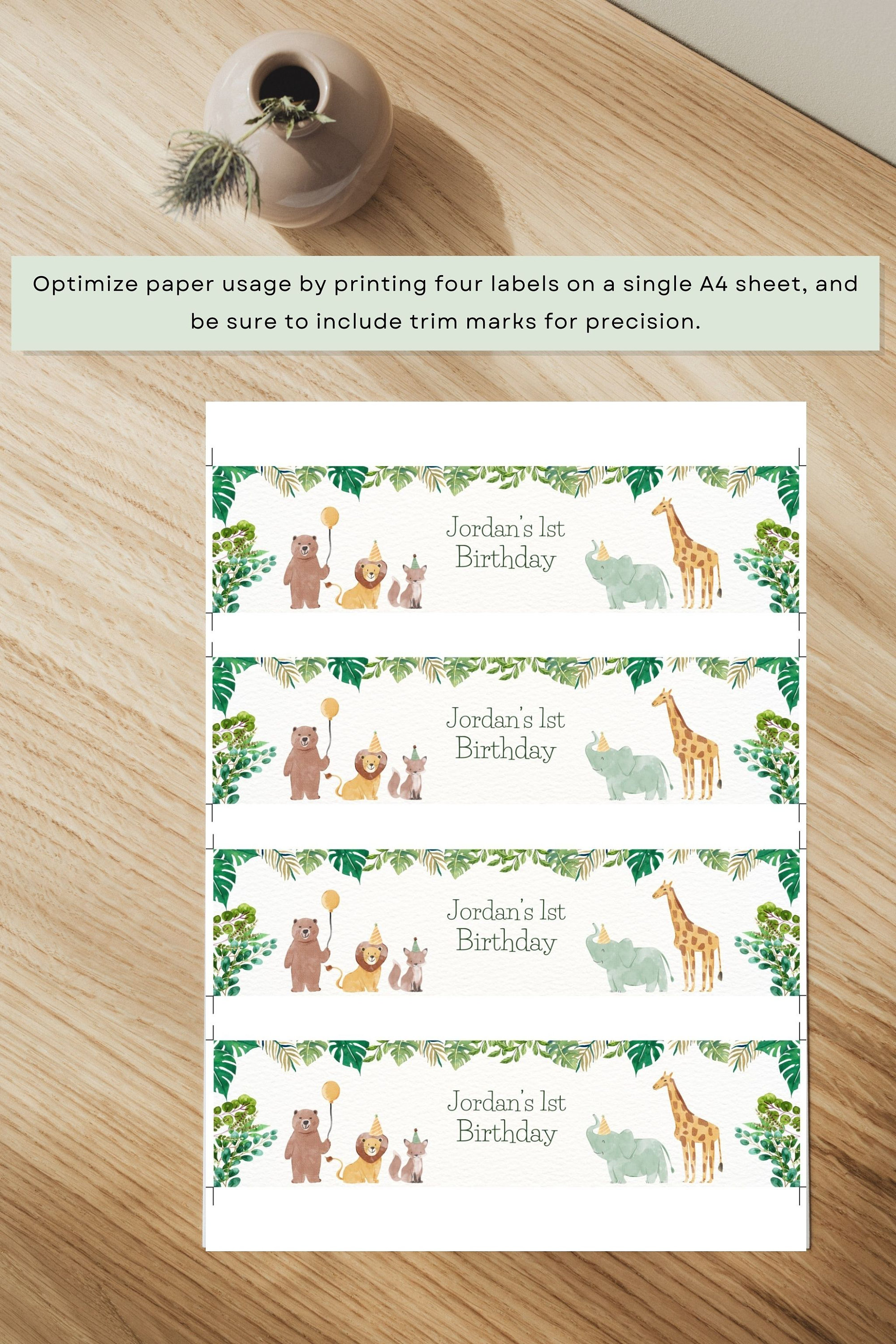Safari Water Bottle Label Template, Printable Label, Digital Download ...