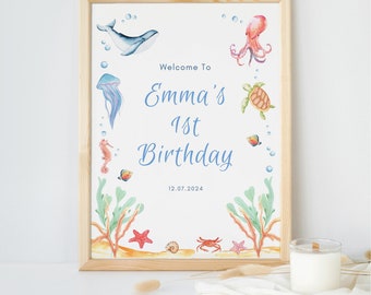 Under The Sea Birthday Welcome Sign, Printable Sea Animals Welcome Sign Template, Birthday Welcome Poster, Digital Download