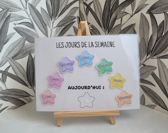 Montessori children's weekly planner with Velcro closure, Day of the week in French, Educational routine chart for toddlers, Fun preschool planner