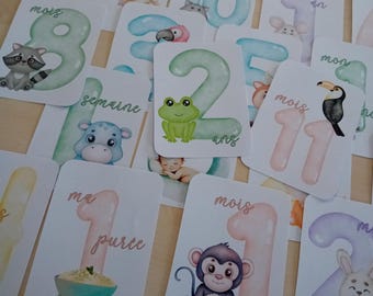 Cartes étapes bébé unisexes, naissance, photos souvenirs bébé, Première année bébé, cadeau grossesse, carte développement enfant, baby,child