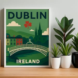 Arte murale stampabile di Dublino, Irlanda – Poster di viaggio vintage da scaricare in digitale – Regalo per la casa irlandese – Paesaggio urbano retrò per espatriati e viaggiatori