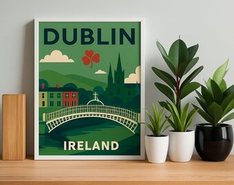 Dublin Ha'penny Bridge-print – vintage Ierland-reisposter (digitale download)
