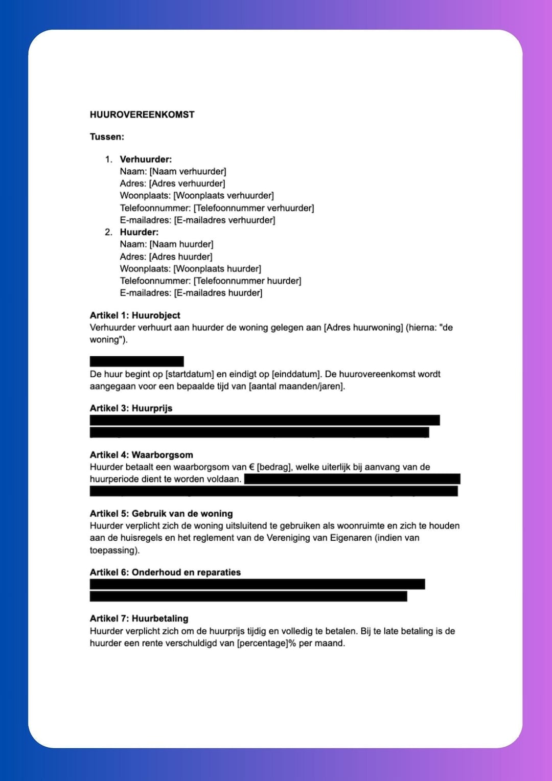Editable Rental Agreement Dutch, Word Template, Rental Contract ...
