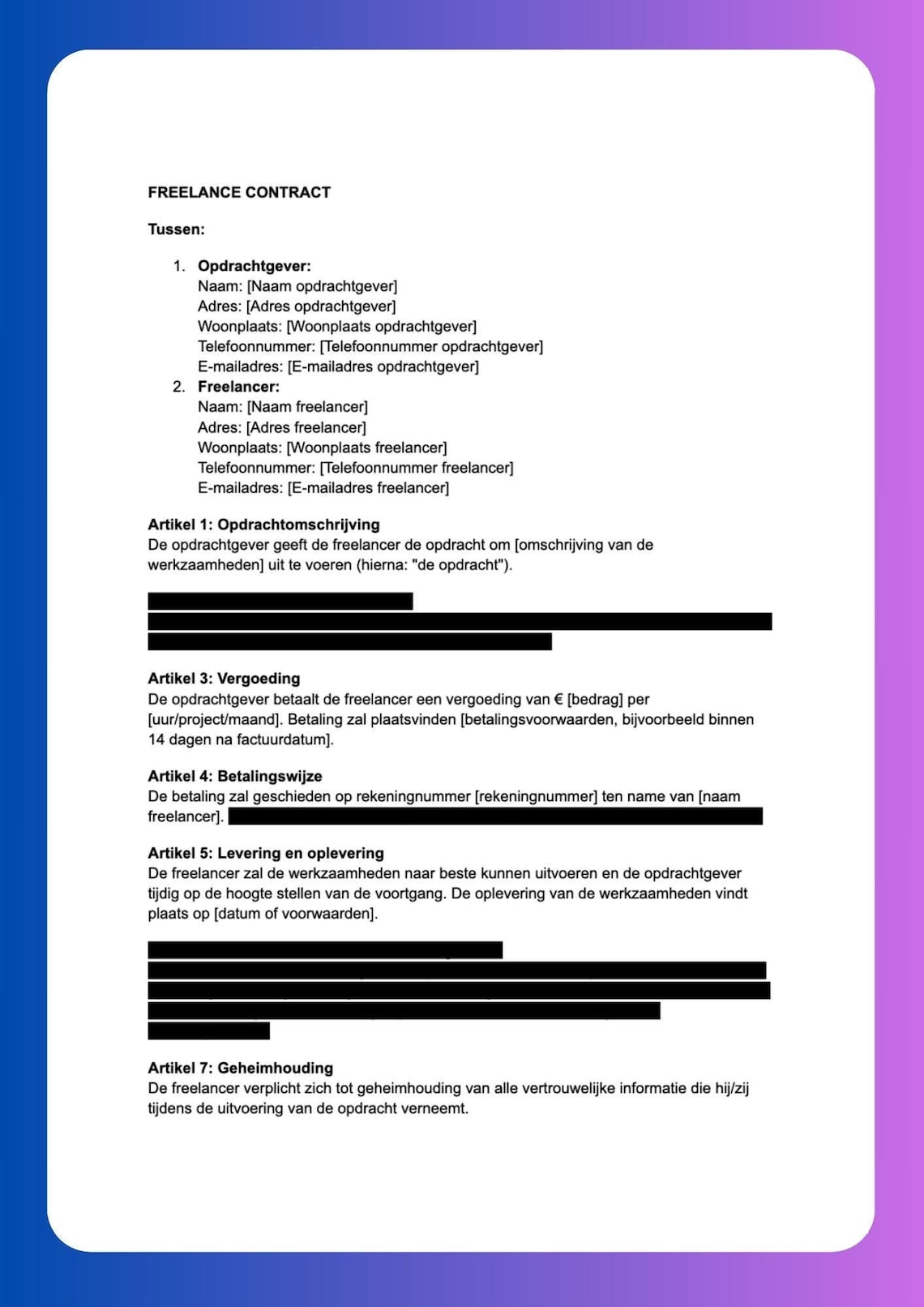 Editable Freelance Contract Dutch, Word Template, Dutch Freelance ...